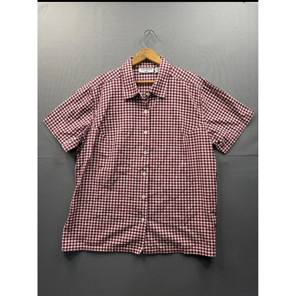 Carolina Colours Plus Button Up Shirt Womens Burgundy Gingham Cotton 18W